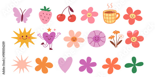 Hand drawn whimsical floral and love illustration, doodle flowers hearts romantic wedding invitations stationery design, spring summer valentine celebration concept