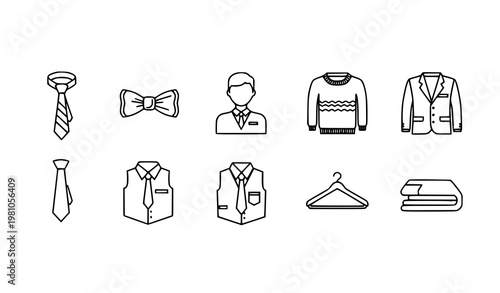 Minimal tie outline icons set with necktie bow tie and formal clothing horizontal layout vector collection
