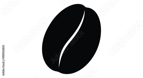 A single coffee bean depicted in a stark minimalist black silhouette