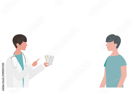 高齢男性に薬の説明をする医師のベクターイラスト素材