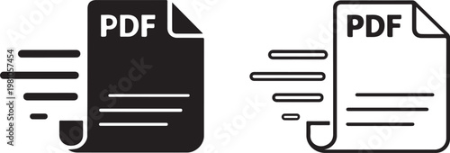 PDF file format icons set. PDF file download symbols. Format for texts, images, vector images, videos, interactive forms - stock vector.