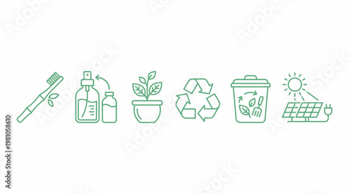 Eco-Friendly Lifestyle Icons - Sustainable Living and Environmental Conservation.