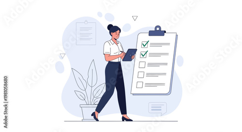 Businesswoman checking checklist on clipboard, planning and organization concept