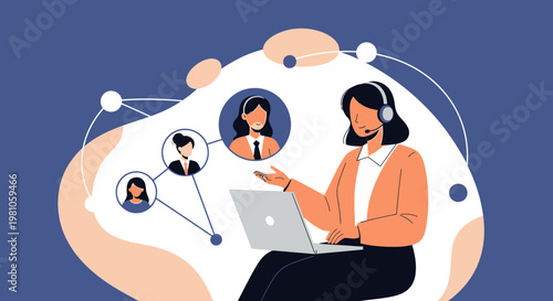 Customer service team collaboration, remote work, online communication, support agents