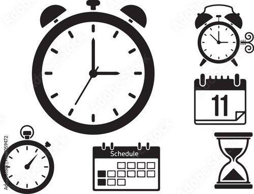 Black and white clock and calendar alarm clock stopwatch