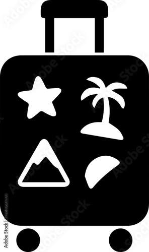 Cute Travel Suitcase with Stickers Flat Illustration