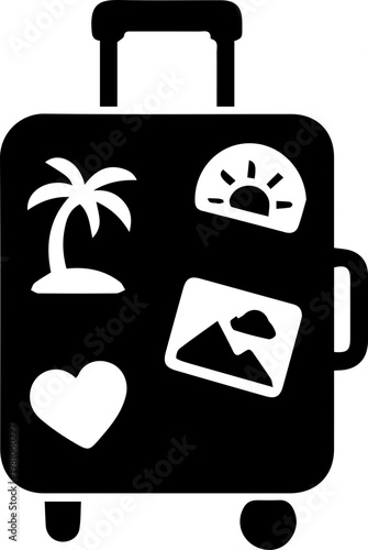 Cute Travel Suitcase with Stickers Flat Illustration