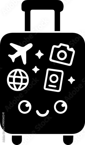 Cute Travel Suitcase with Stickers Flat Illustration