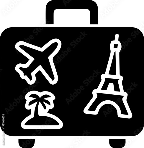 Cute Travel Suitcase with Stickers Flat Illustration