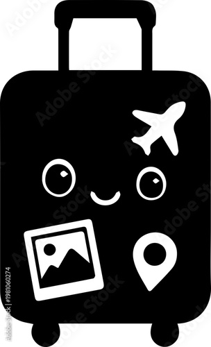 Cute Travel Suitcase with Stickers Flat Illustration