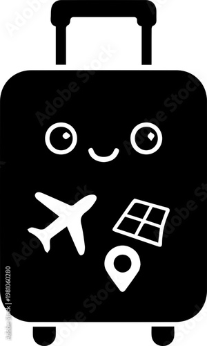 Cute Travel Suitcase with Stickers Flat Illustration