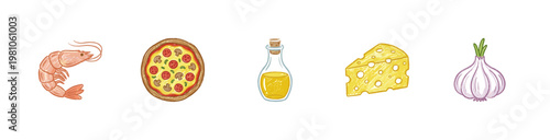 Pizza Ingredients and Italian Cooking Elements with Colorful Crayony Brush Strokes and Saturated Chalkboard Aesthetic