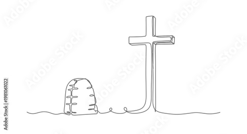 Cross and Tombstone in Cemetery.