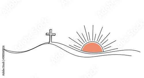 Cross on hill at sunrise symbol.