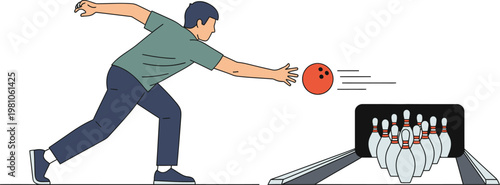 Bowler releases a ball down the wooden lane toward the pins during a recreational game at the alley.
