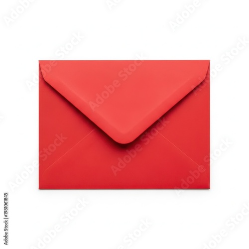 Bright red closed envelope on plain surface