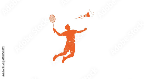 Dynamic badminton player executing a smash shot during a match