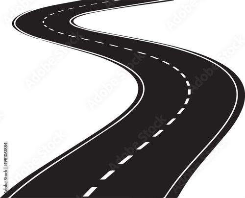 Curving two-lane road with dashed white center line markings