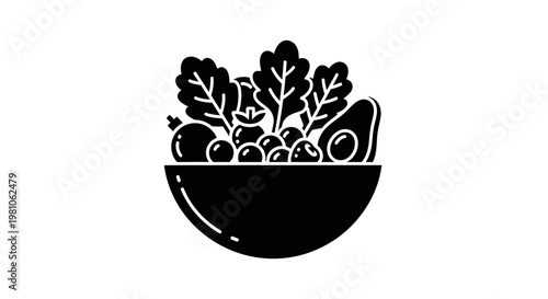 Fresh Salad Bowl with Green Vegetables and Healthy Ingredients on Isolated White Background