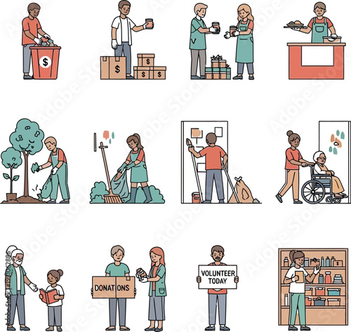 Volunteers helping community members through donation and support initiatives.