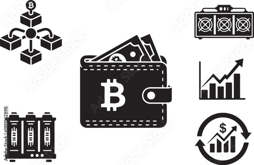 Bitcoin wallet with money and cryptocurrency related