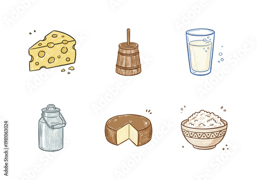 Dairy Products and Farm Fresh Milk Essentials with Colorful Crayony Pencil Texture and Fluid Colorful Organic Strokes