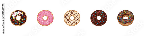 Assorted Glazed Donuts and Sweet Pastry Treats with Crayon Colorful Textures and Inky Brush Strokes.