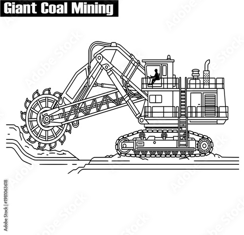 construction site design, Giant Coal Mining Excavator Silhouette Vector Illustration