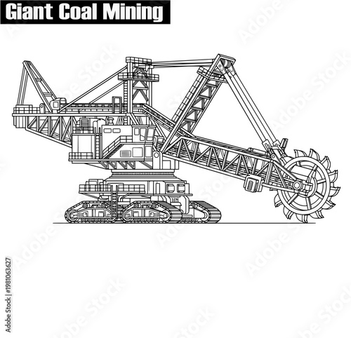 vector illustration of a crane, Giant Coal Mining Excavator Silhouette Vector Illustration