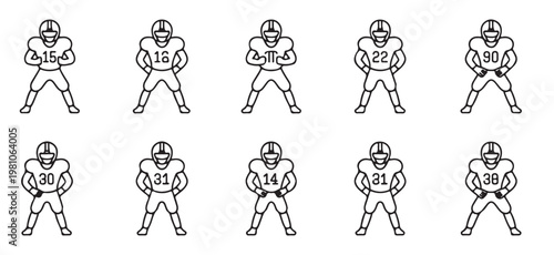 American Football Player Action Poses Line Icon Collection
