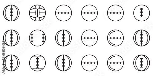 American Football Ball Line Icons Set for Sports Graphic Design