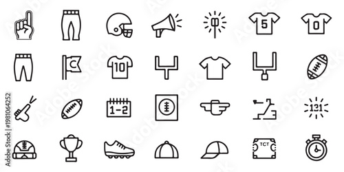 American Football Icon Set - Minimalist Line Art Vector Illustration