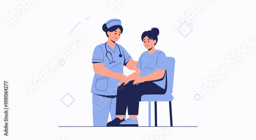 Nurse comforting patient in a clinic, healthcare concept illustration