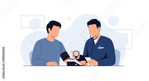 Doctor checking patient's blood pressure with sphygmomanometer in clinic