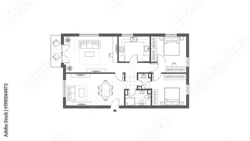 CAD Floor Plan Design, Residential Layout, 2D Representation