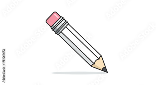 Cartoon pencil illustration with eraser and writing tip isolated on white