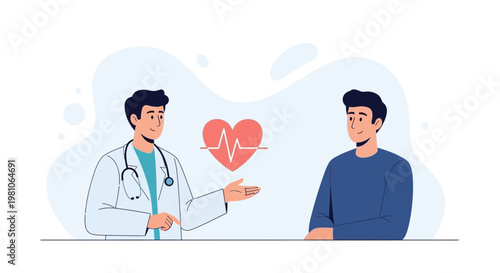 Doctor showing heart health to patient, medical consultation, cardiology concept