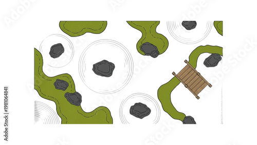 A CAD designed golf course map with holes and obstacles