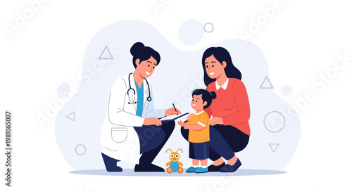 Doctor Consulting Child Patient with Mother, Pediatric Healthcare Visit