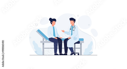Doctor consulting patient on examination table, medical consultation, healthcare concept