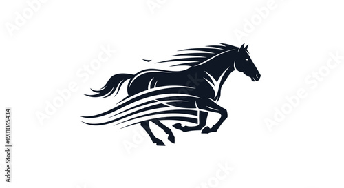 Dynamic silhouette of a rushing horse against a white background