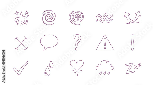 Collection of hand drawn icons and symbols for communication and feedback design elements