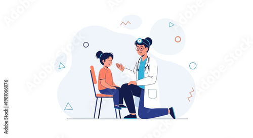 Doctor examining child patient, healthcare, medical checkup, pediatrician, illustration