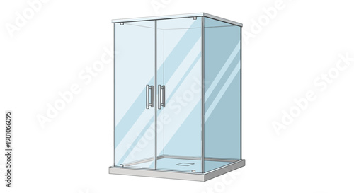 A sleek and modern square glass shower enclosure features polished silver handles and a sturdy grey base designed for a contemporary bathroom interior.