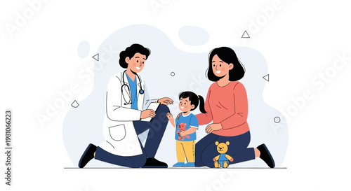 Doctor Examining Child with Mother Present, Pediatric Healthcare Concept