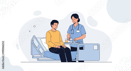 Nurse Administering Medication to Patient in Hospital Bed