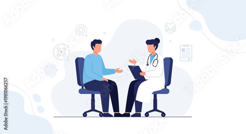 Doctor consulting patient, medical checkup, healthcare concept, illustration