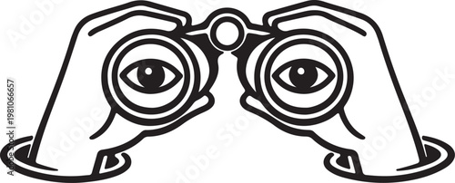 binoculars eye icon hands holding binoculars with vision and awareness concept vector illustration