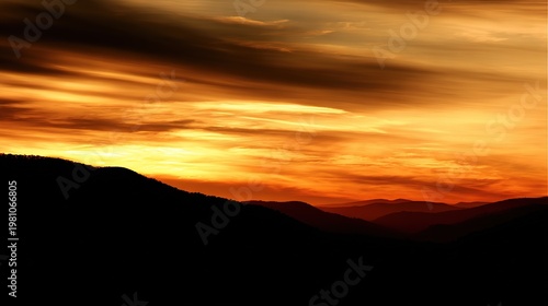 Orange Sunset Sky Mountain Silhouette Streaky Cloud Texture Warm Light Serene Nature Dusk Landscape HD Design