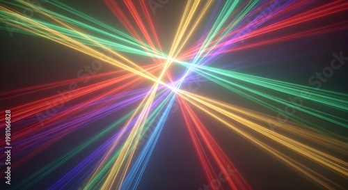Vibrant multicolor light beams radiating from a central point
